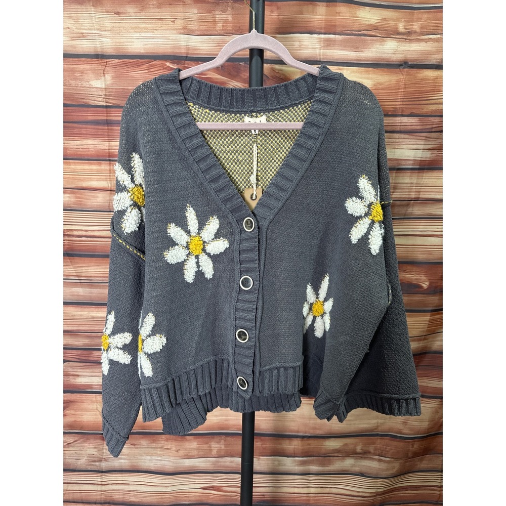 POL Daisy Bell Sleeve Hi Low Button Up Gray Cardigan Sz S